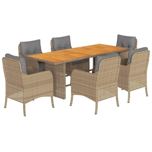 vidaXL Ensemble à manger de jardin et coussins 7 pcs beige poly rotin pas cher