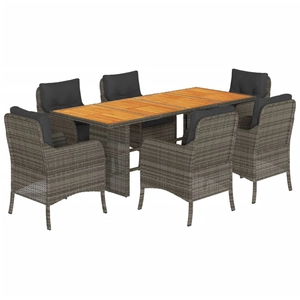 vidaXL Ensemble à manger de jardin et coussins 7 pcs gris rotin pas cher