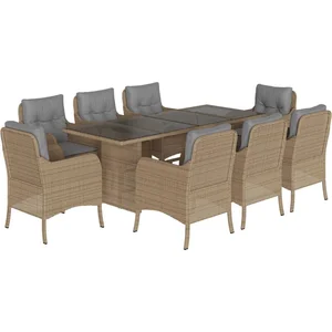 vidaXL Ensemble à manger de jardin et coussins 9 pcs beige Poly rotin pas cher