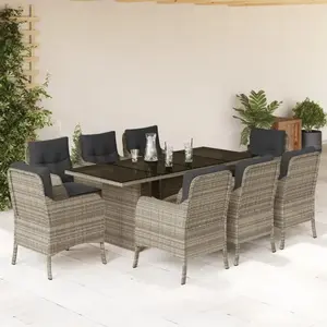 vidaXL Ensemble à manger de jardin et coussins 9 pcs gris clair rotin pas cher