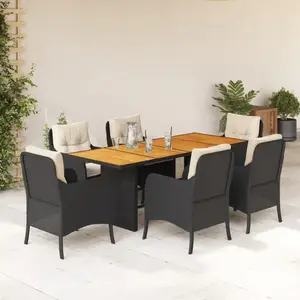 vidaXL Ensemble à manger de jardin coussins 7pcs Noir Résine tressée pas cher