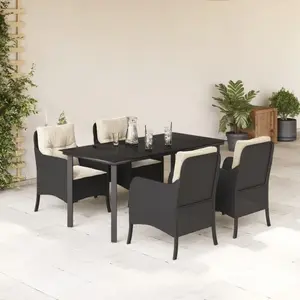 vidaXL Ensemble à manger de jardin coussins 5pcs Noir Résine tressée pas cher
