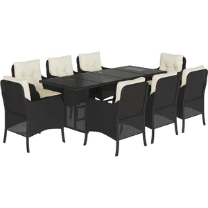 vidaXL Ensemble à manger de jardin 9pcs coussins noir résine tressée pas cher