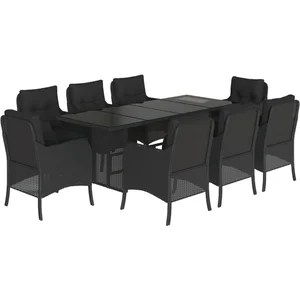 vidaXL Ensemble à manger de jardin 9pcs coussins noir résine tressée pas cher