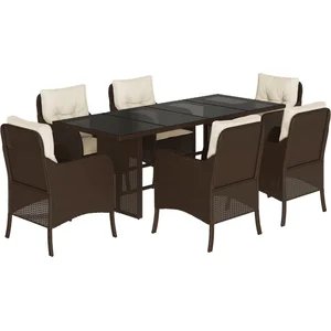 vidaXL Ensemble à manger de jardin et coussins 7 pcs marron rotin pas cher