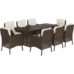 vidaXL Ensemble à manger de jardin et coussins 9 pcs marron poly rotin pas cher