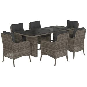 vidaXL Ensemble à manger de jardin et coussins 7 pcs gris rotin pas cher