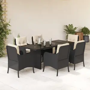 vidaXL Ensemble à manger de jardin coussins 7pcs Noir Résine tressée pas cher