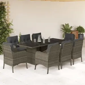 vidaXL Ensemble à manger de jardin 9 pcs coussins gris résine tressée pas cher