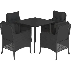 vidaXL Ensemble à manger de jardin coussins 5pcs Noir Résine tressée pas cher