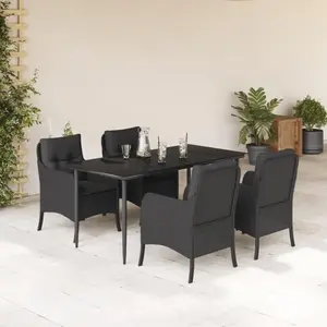 vidaXL Ensemble à manger de jardin coussins 5pcs Noir Résine tressée pas cher