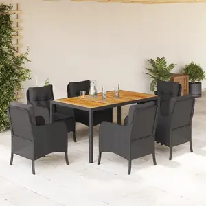 vidaXL Ensemble à manger de jardin coussins 7pcs Noir Résine tressée pas cher