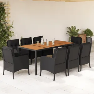 vidaXL Ensemble à manger de jardin 9pcs coussins noir résine tressée pas cher