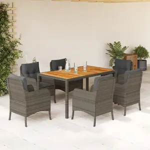 vidaXL Ensemble à manger de jardin et coussins 7 pcs gris rotin pas cher
