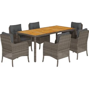 vidaXL Ensemble à manger de jardin et coussins 7 pcs gris rotin pas cher