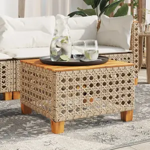 vidaXL Table de jardin beige 55x55x36 cm résine tressée et bois acacia pas cher