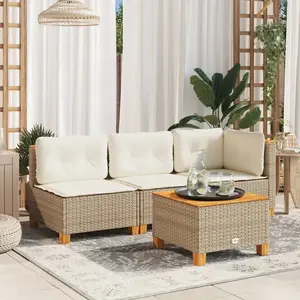 vidaXL Table de jardin beige 55x55x36 cm résine tressée et bois acacia pas cher