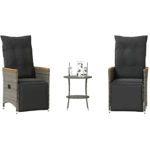 vidaXL Ensemble de bistro 3 pcs avec coussins gris résine tressée pas cher
