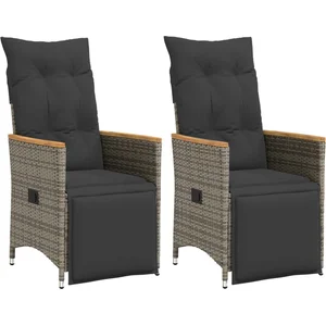 vidaXL Chaises inclinables de jardin lot de 2 et coussins gris rotin pas cher