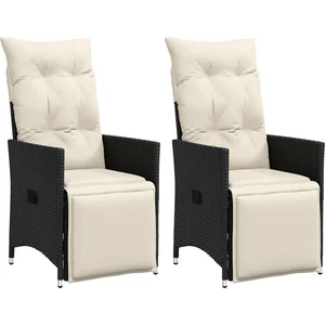 Comparateur de prix : vidaXL Chaises inclinables de jardin lot de 2 et coussins noir rotin