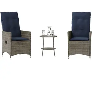 vidaXL Vidaxl Ensemble Bistro 3 Pièces Avec Coussins En Polyrotin Gris pas cher