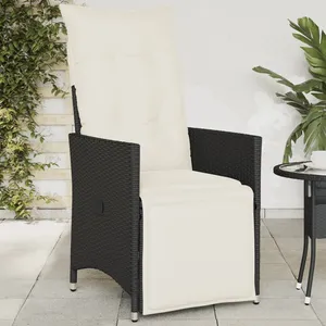 vidaXL Chaise inclinable de jardin avec coussins noir résine tressée pas cher
