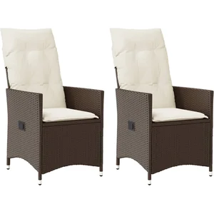 vidaXL Chaises inclinables de jardin lot de 2 et coussins marron rotin pas cher