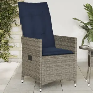 vidaXL Chaise de jardin inclinable avec coussins en résine tressée grise pas cher