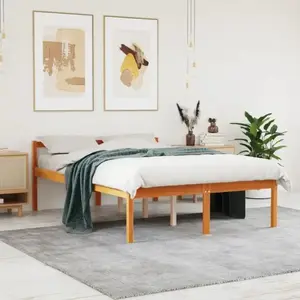 vidaXL Lit pour personne âgée cire marron 140x200cm bois de pin massif pas cher