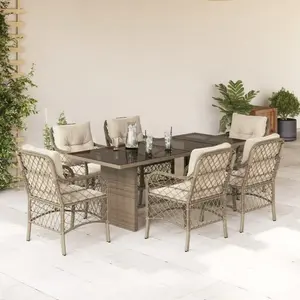 vidaXL Ensemble à manger de jardin et coussins 7 pcs beige poly rotin pas cher