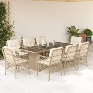 Comparateur de prix : vidaXL Ensemble à manger de jardin et coussins 9 pcs beige Poly rotin