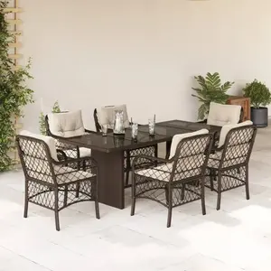 vidaXL Ensemble à manger de jardin et coussins 7 pcs marron rotin pas cher