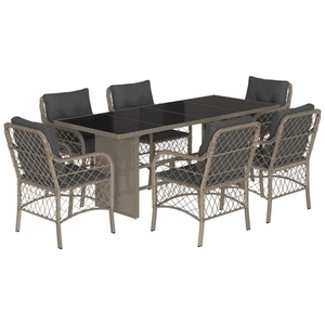 vidaXL Ensemble à manger de jardin et coussins 7 pcs gris clair rotin pas cher