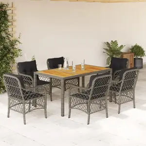 vidaXL Ensemble à manger de jardin et coussins 7 pcs gris rotin pas cher