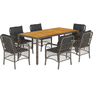 vidaXL Ensemble à manger de jardin et coussins 7 pcs gris rotin pas cher