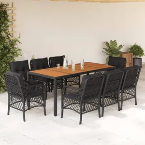 vidaXL Ensemble à manger de jardin 9pcs coussins noir résine tressée pas cher