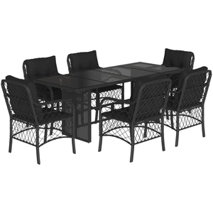 vidaXL Ensemble à manger de jardin coussins 7pcs Noir Résine tressée pas cher