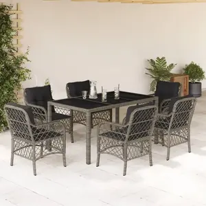 vidaXL Ensemble à manger de jardin et coussins 7 pcs gris rotin pas cher