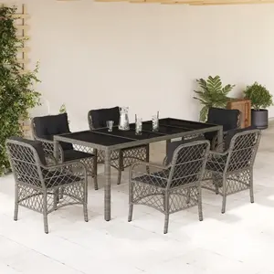 vidaXL Ensemble à manger de jardin et coussins 7 pcs gris rotin pas cher