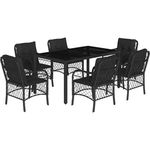 vidaXL Ensemble à manger de jardin coussins 7pcs Noir Résine tressée pas cher