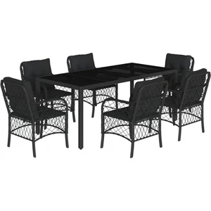vidaXL Ensemble à manger de jardin coussins 7pcs Noir Résine tressée pas cher