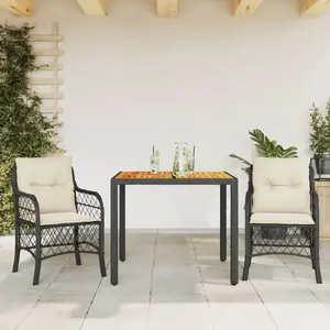 vidaXL Ensemble de bistro 3 pcs avec coussins noir résine tressée pas cher