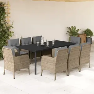 vidaXL Ensemble à manger de jardin et coussins 9 pcs beige Poly rotin pas cher