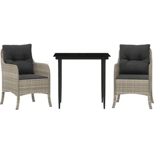 Comparateur de prix : vidaXL Ensemble à manger de jardin 3pcs coussins gris clair poly rotin
