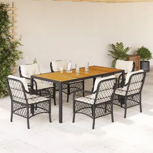 vidaXL Ensemble à manger de jardin coussins 7pcs Noir Résine tressée pas cher