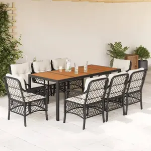 vidaXL Ensemble à manger de jardin 9pcs coussins noir résine tressée pas cher