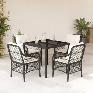 vidaXL Ensemble à manger de jardin coussins 5pcs Noir Résine tressée pas cher