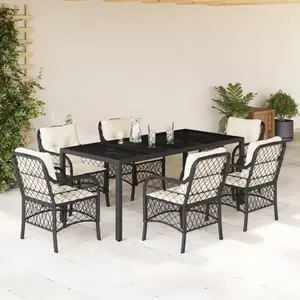 vidaXL Ensemble à manger de jardin coussins 7pcs Noir Résine tressée pas cher