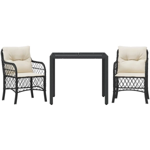 vidaXL Ensemble de bistro 3 pcs avec coussins noir résine tressée pas cher