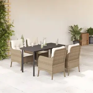 vidaXL Ensemble à manger de jardin avec coussins 5pcs Beige poly rotin pas cher